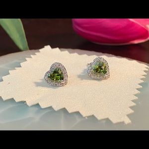 CZ Brilliant Heart Post Earrings - Light Emerald